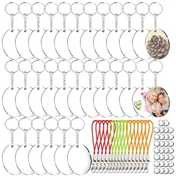 

30 Pieces of Acrylic Discs and30 Pieces Key Chains with 16 Pieces Silver Lobster Clasp Hang Rope for Diy Crafts
