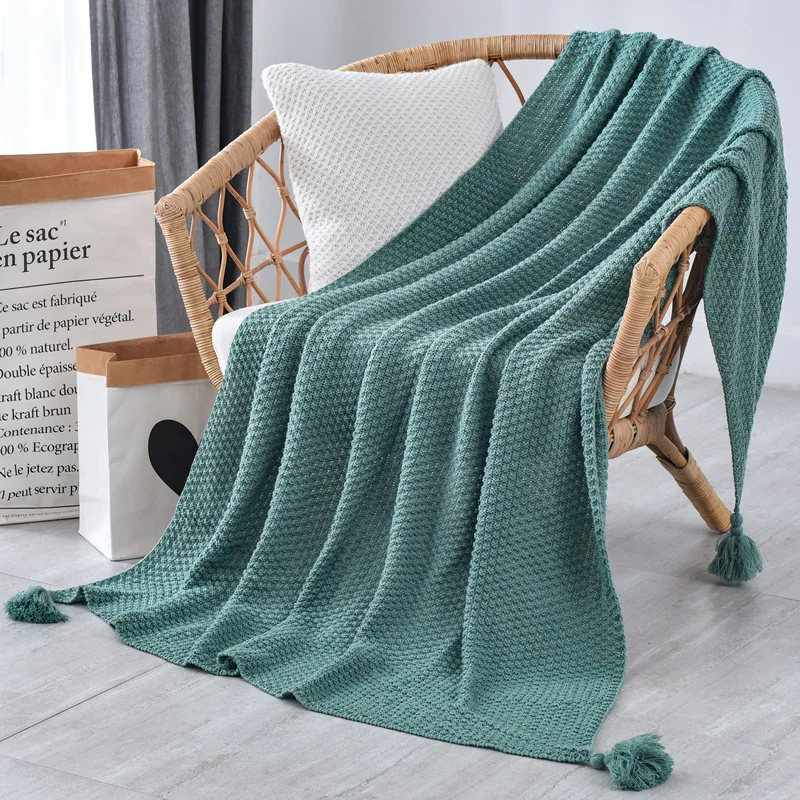 Простое воздухопроницаемое дорожное одеяло, вязаное одеяло для кровати, чехлы для дивана, домашний текстиль, одеяло, не скатывается, портативное - Цвет: green