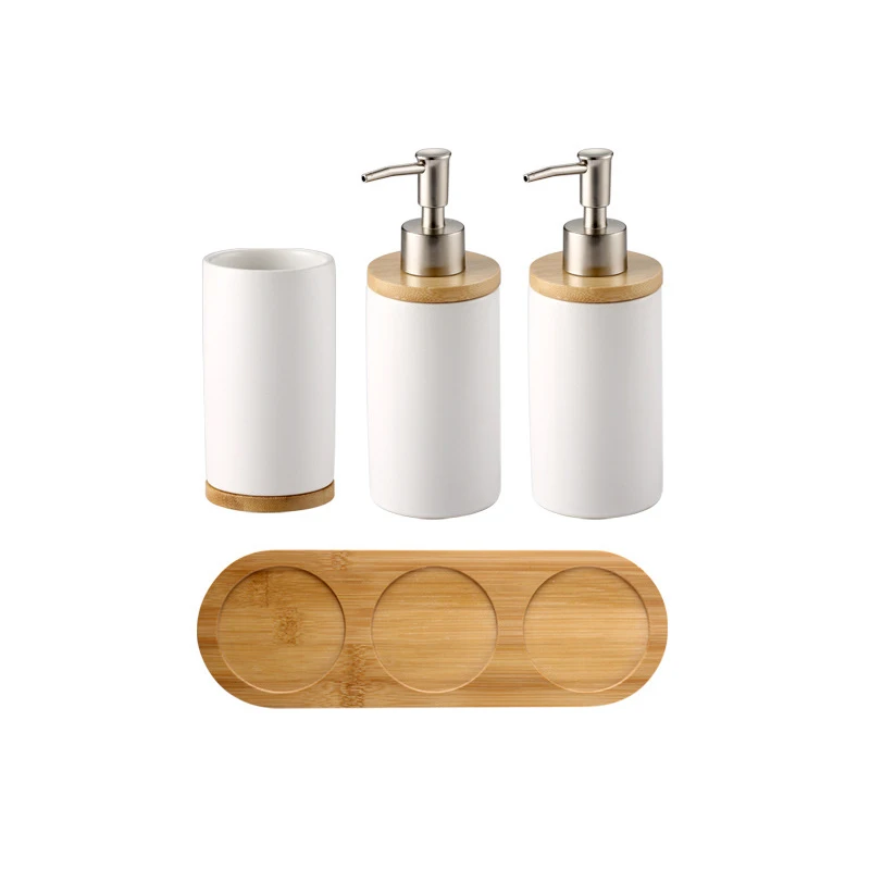 GUNOT Ceramic Bathroom Accessories Set Soap Dispenser Tumbler For Bathroom or Kitchen Home Washing Products Storage Container - Color: C-White