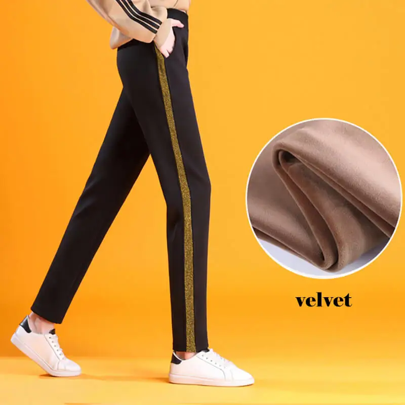 gold velvet JORSEA женские джоггеры зимние теплые штаны в полоску флисовые шаровары свободные женские толстые мягкие бархатные теплые брюки уличная одежда 5XL - Цвет: gold velvet