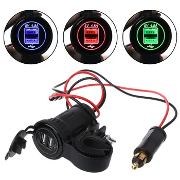 

12V 24V Motorcycle Handlebar Hella/DIN Plug Waterproof Dual USB Charger 2.4A for Smart Phone Tablet GPS