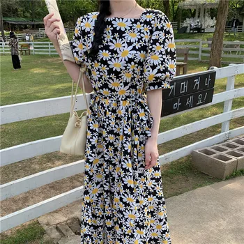 

ZOSOL New Recipients Loose Tie-Waist Daisy Dress Female 2020 French Temperament Floral Dress Ins