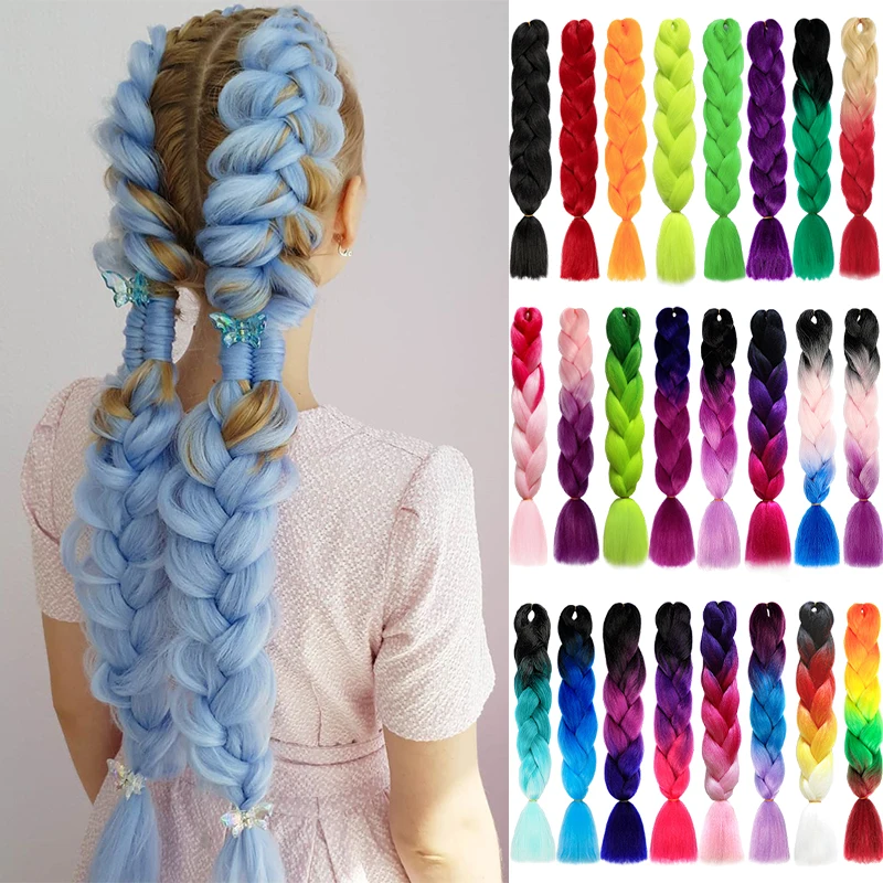 Synthetic jumb Braids Ombre Braiding Hair Extension Box Braid Hair Pink Purple Yellow Golden Colors hair 24inch kanekalons hair