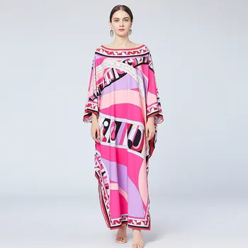 

SuperAen 2020 Autumn New Meat Slimming Plus Size Loose Print Dresses Slash Neck Dubai Loose Robe Dress for Women