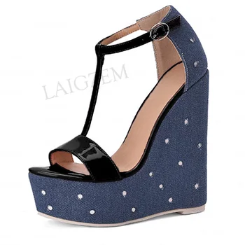 

BERZIMER Women Platform Wedges Pumps Ankle Straps Height Increasing Sandals Party Ladies Shoes Woman Big Size 44 46 50 52 51 52