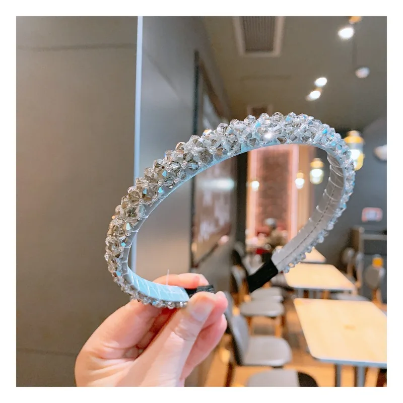 Solid Color Luxury Rhinestone Headband Women Beads Bezel Hair Hoop Korea Hairband Girls Bride Wedding Hair Accessories - Цвет: pattern 1 silver gra