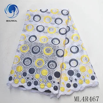 

BEAUTIFICAL african lace fabrics Fashion design voile lace nigerian fabric with stones 5yards dry cotton lace fabric ML4R467