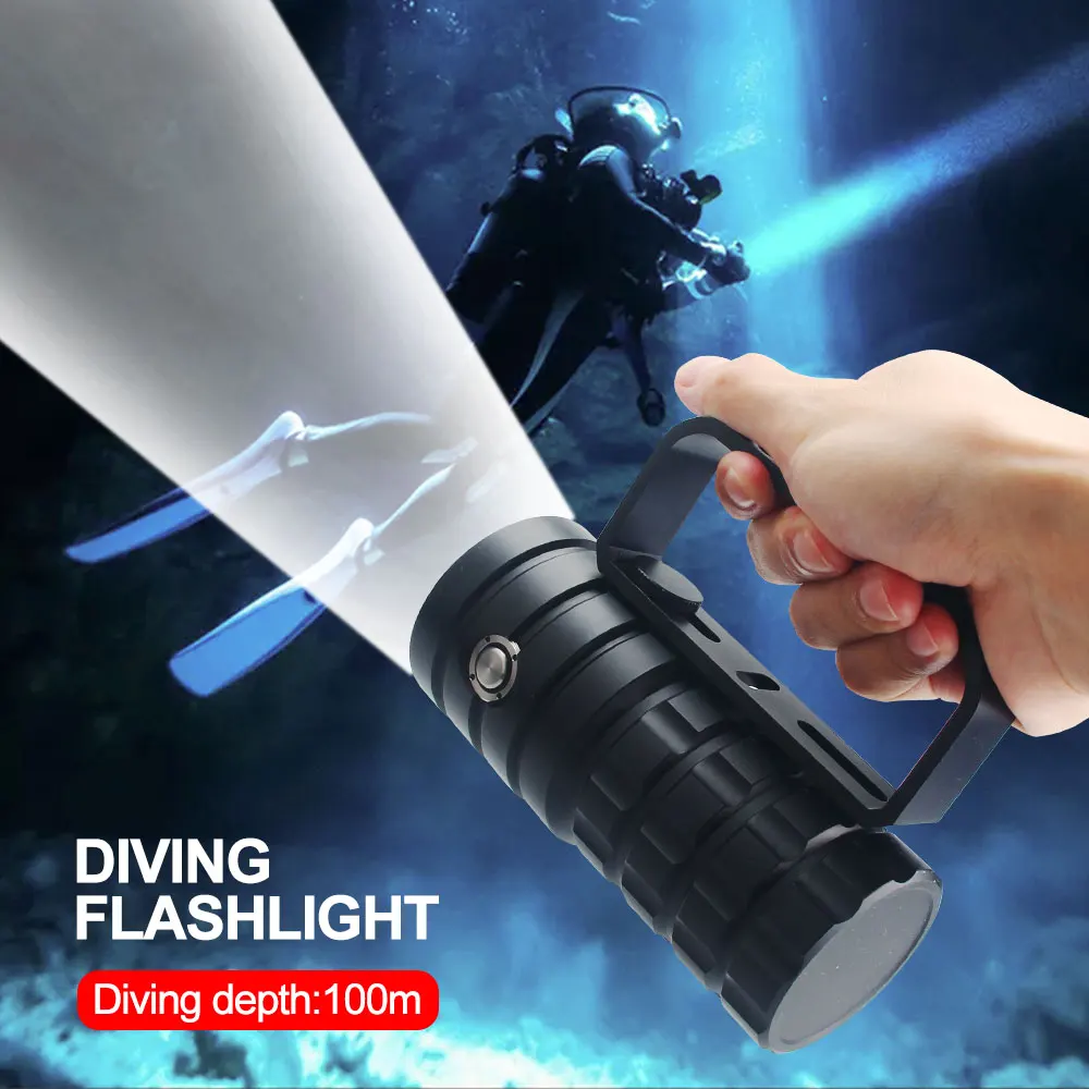 Mergulho Lanterna Cores Subaquática 100m Fotografia Led Luz Ipx8 Usb Carregador 25000lm Xhp50 4 6 Cheap Lanternas