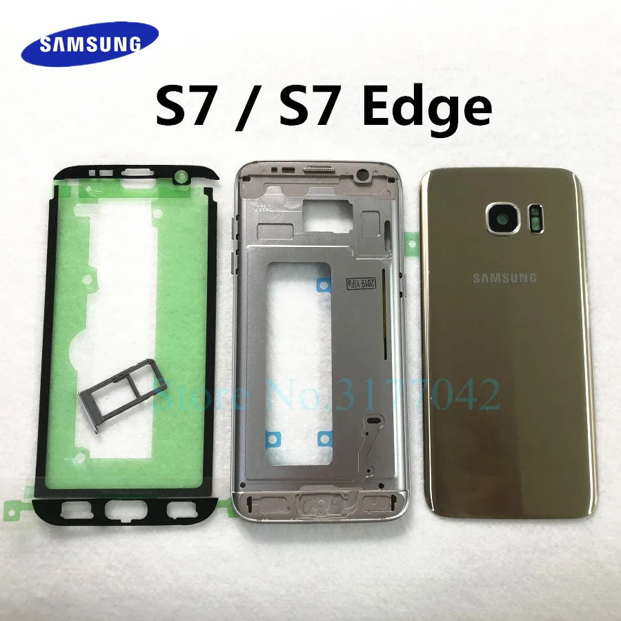 Для samsung Galaxy S7 Edge S7 G935 G935F G930 G930F полный корпус Передняя средняя рама батарея Задняя стеклянная крышка задний Чехол