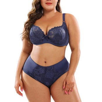 

Big Size 80-105E 2020 Sexy women Ladies Lace Sheer Split Underwear Casual Bow Decoration Gather Bra Set Vintage Solid Bra Set
