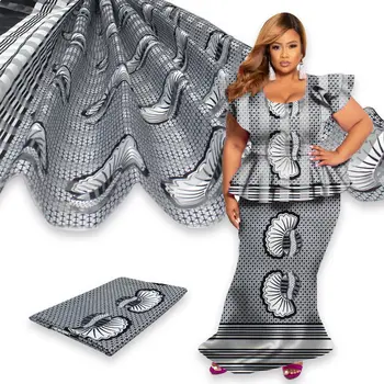 

High Quality Imitated Silk Wax Materials Nigerian Silk Chiffon Fabric African Fabric Ankara White Wax Prints Fabric 4+2yards/pcs