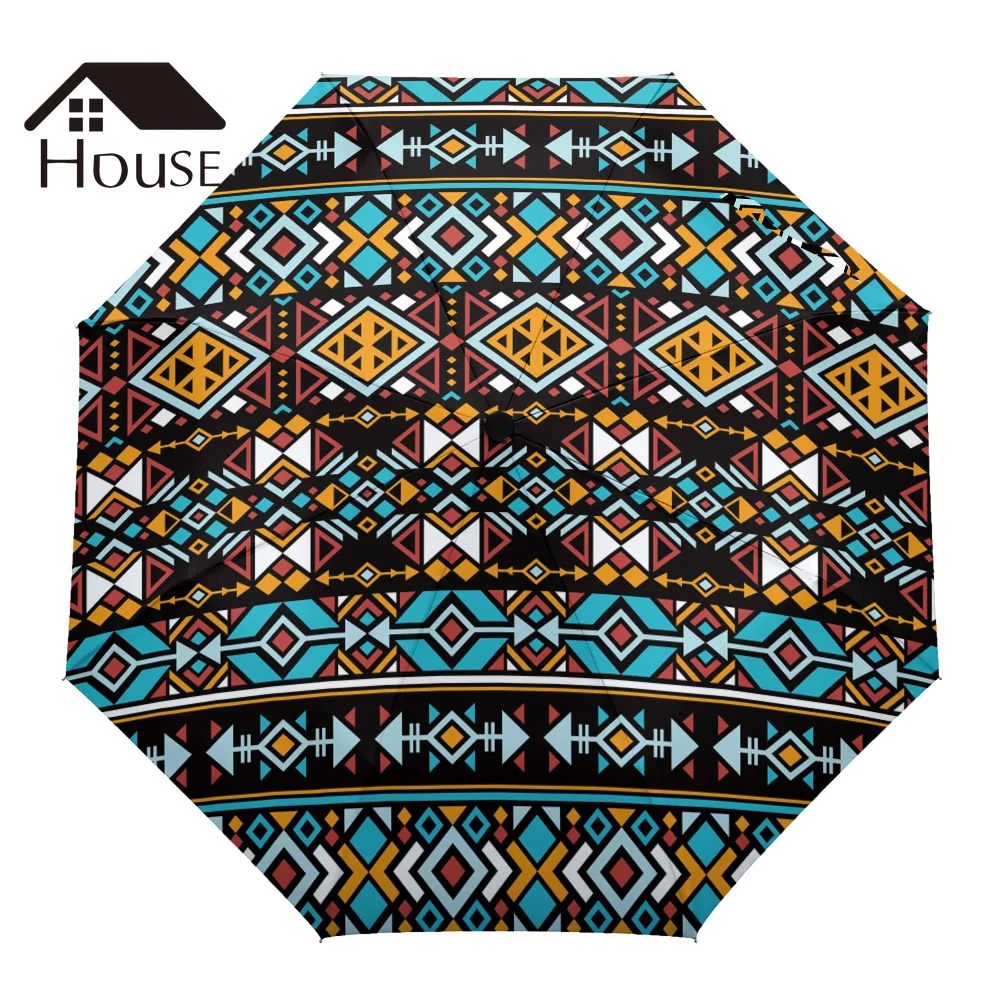 

Classic Aztec Geometry Design Three-folding Umbrella Wind Resistant Folding Fully-automatic Umbrella Sunny and Rainy Umbrella