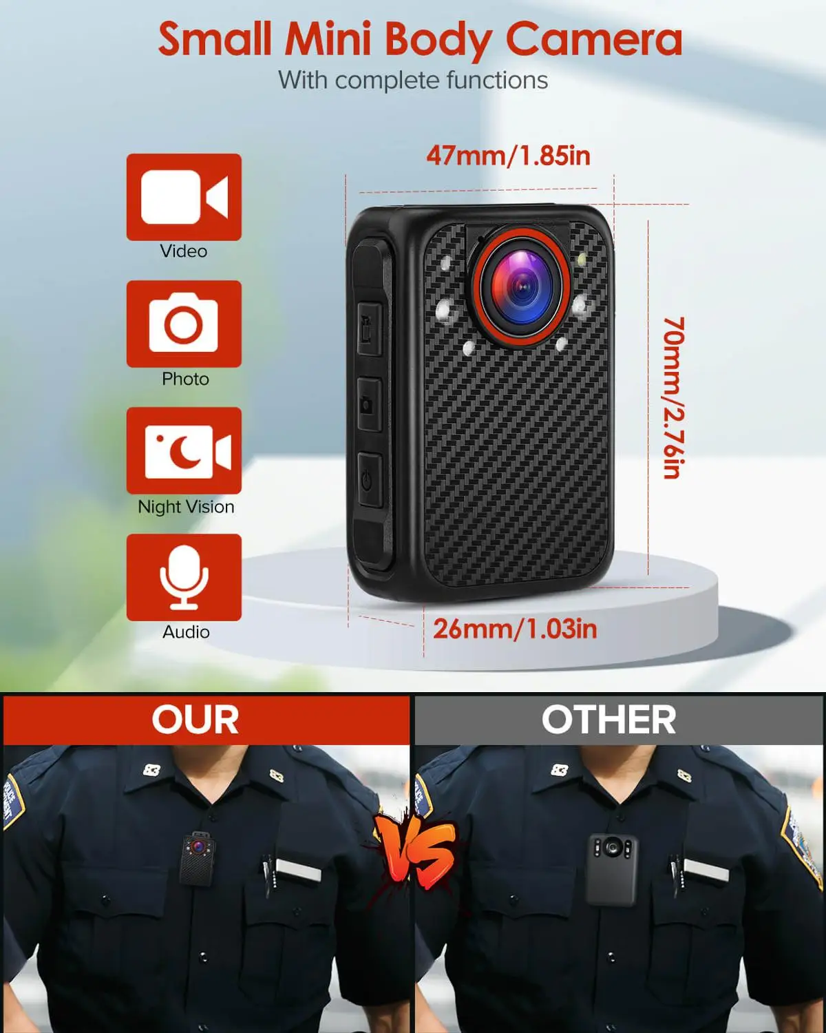 BOBLOV X1 Bodycam 1080P Portable Police Body