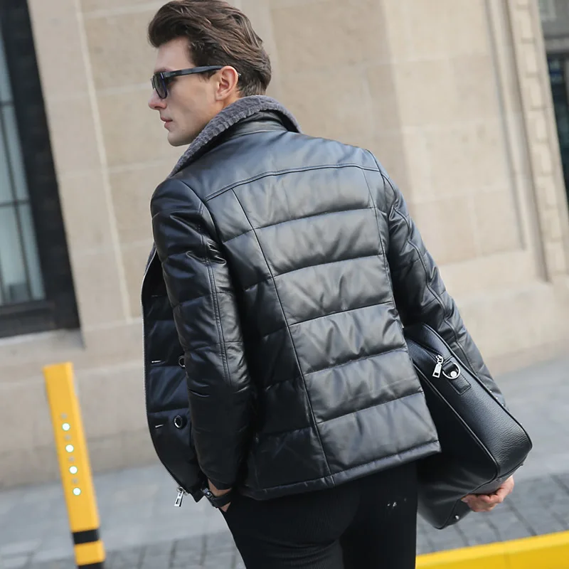 

Genuine Leather Sheepskin Down Jackets Winter Jacket Men Real Lamb Fur Collar Coat Warm Outwear Veste Homme YR0012 Y1593