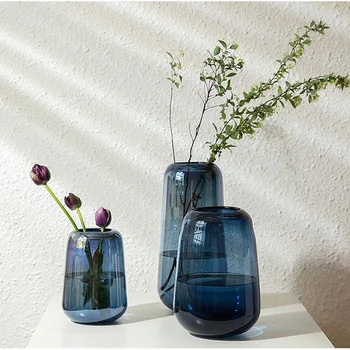 

SIMPLE ART BLUE GLASS VASE DECORATION HOME LIVING ROOM DECORATION HOME BEDROOM MODEL ROOM HYDROPONIC FLOWER ARRANGEMENT WEDDING