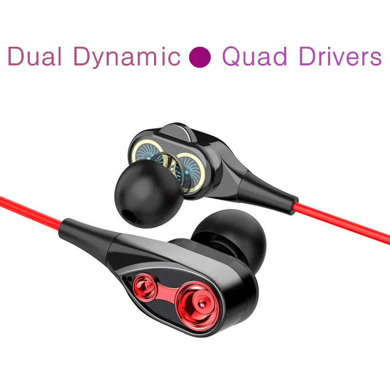 

Dual Speaker In-ear headphones double dynamic with quad drivers Omni-directional microphone gaming headset for Mobile phone