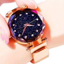 Модные магнитные часы для женщин звездное небо часы Роскошные сетчатый ремешок Розовое золото женские бриллиантовые часы Элегантные часы reloj mujer