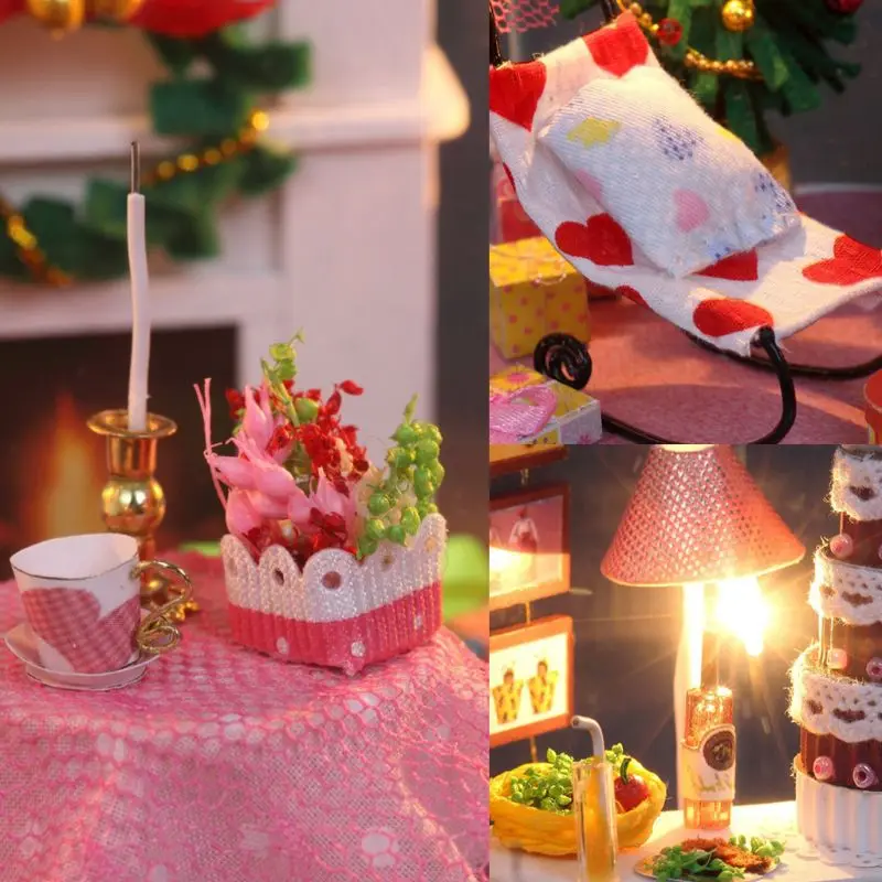 Миниатюрный Кукольный домик Рождественская мебель DIY Кукольный дом деревянный набор Девочка Рождественский подарок