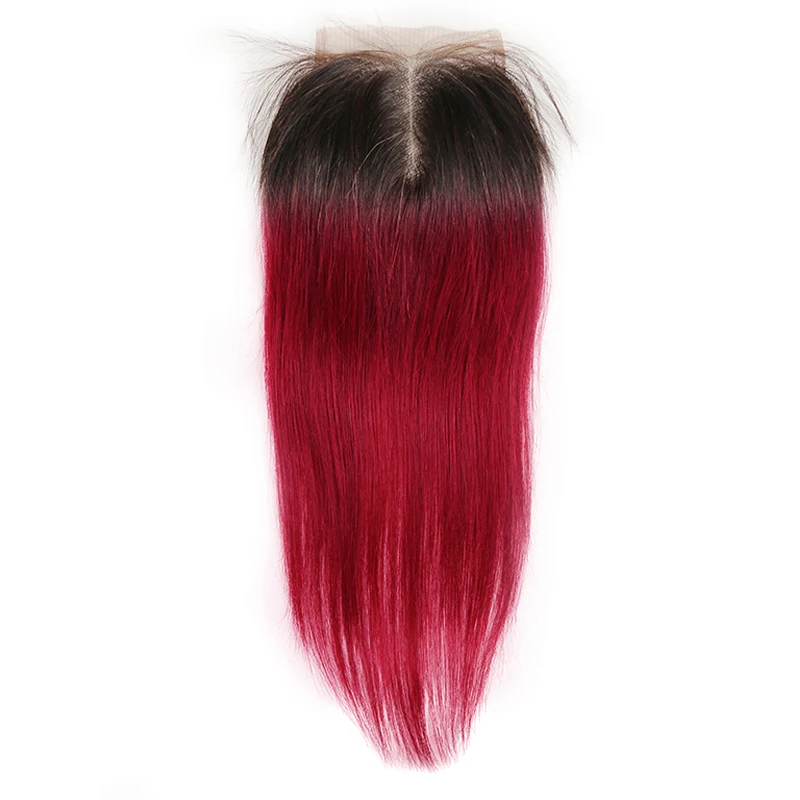Бразильские кудрявые вьющиеся волосы 1 шт. человеческие волосы натуральный цвет 10-20 дюймов /средняя часть 4*4 Кружева Закрытие SOKU не реми волосы - Цвет: T1B-BURG