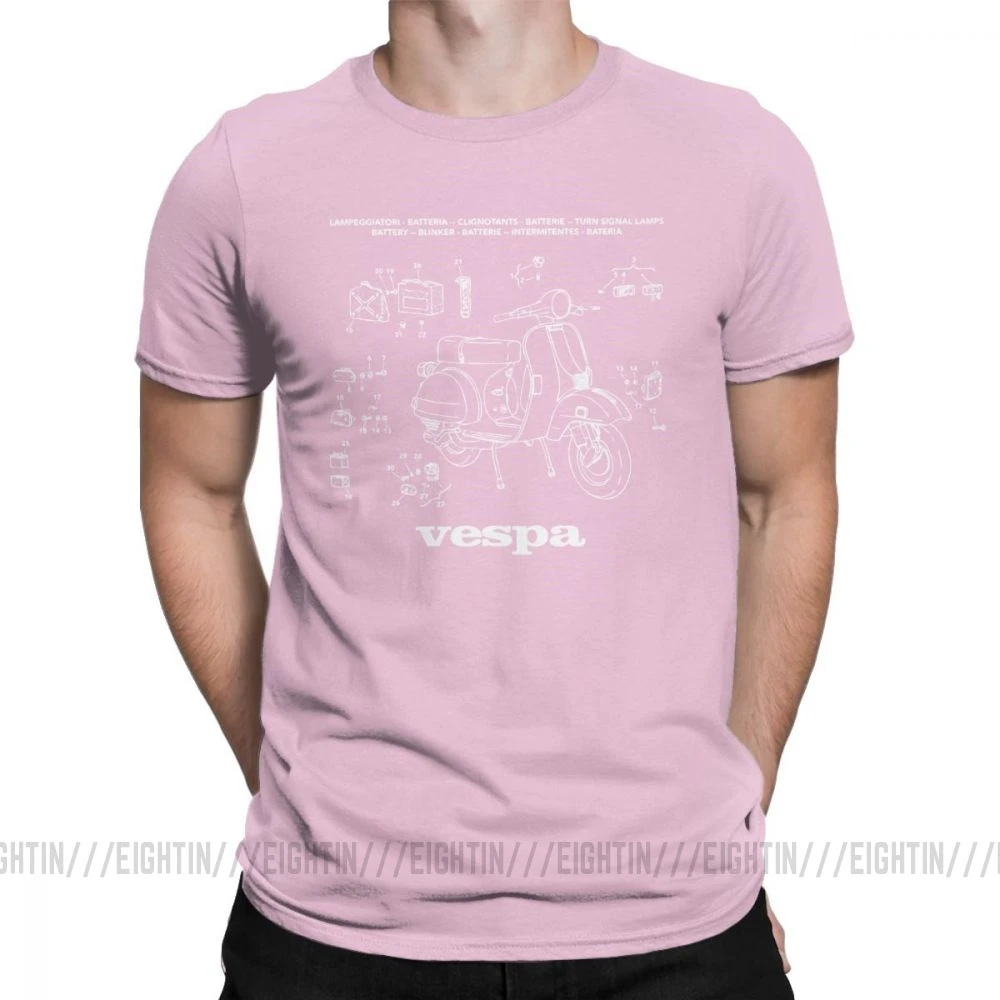 Vespa футболки запчасти скутер Италия уникальный ретро мотоцикл велосипед футболка мужская короткий рукав Винтаж тройники очищенный хлопок - Цвет: Розовый