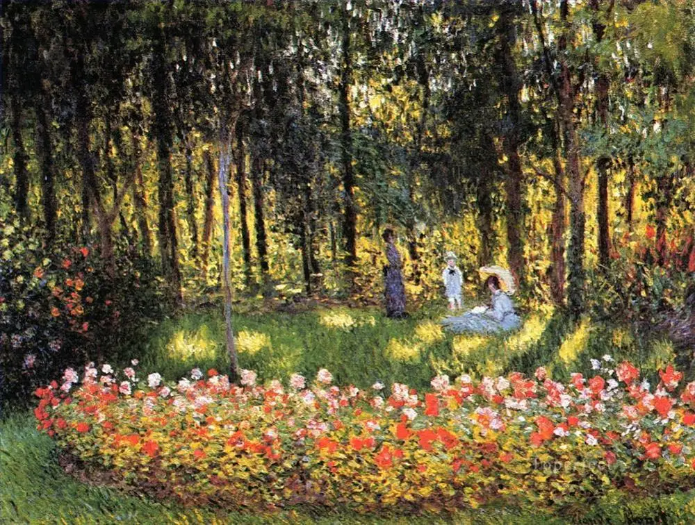 Репродукция картин художников купить. «Семья Моне в саду», Моне, 1874,.