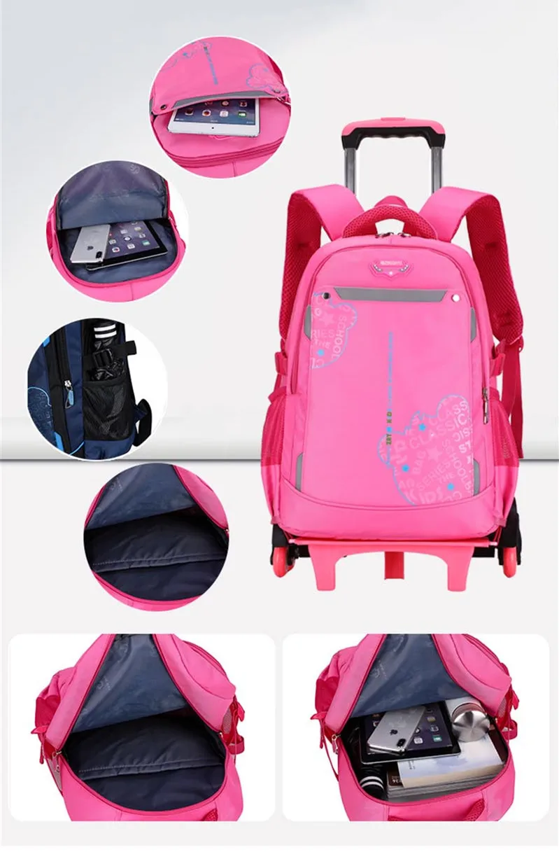 Последние детские школьные сумки для мальчиков и девочек школьная сумка на колесах багажный рюкзак съемные детские школьные сумки с 2/6 колесами