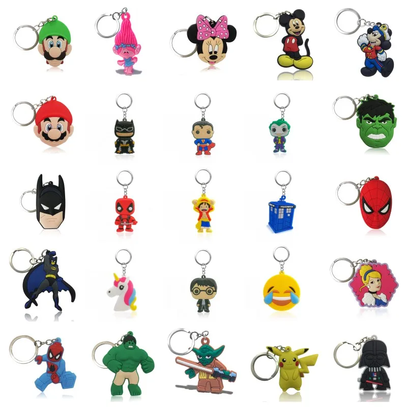 

2000pcs Mickey Avenger Keychain Mario Emoji Anime Key Ring Key Chain Unicorn Trinket Justice League Joker Key Holder Kids Gift