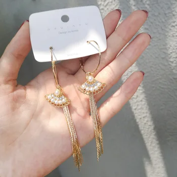 

Immortal Pearl Long Tassel Earring Women Rhinestone Elegant Ear Stud