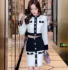 2021 New High Street Summer Patchwork 2 Two-Piece Set O-Neck Long Sleeve Pocket Button Mini Bandage Dress Female Short Set 3
