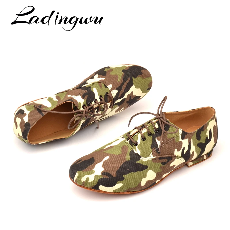 Ladingwu New Hot Brand  Modern Men's Boy's Ballroom Tango Latin Dance Shoes Camouflage Pattern Canvas Man Dance Shoes Man Heel 1