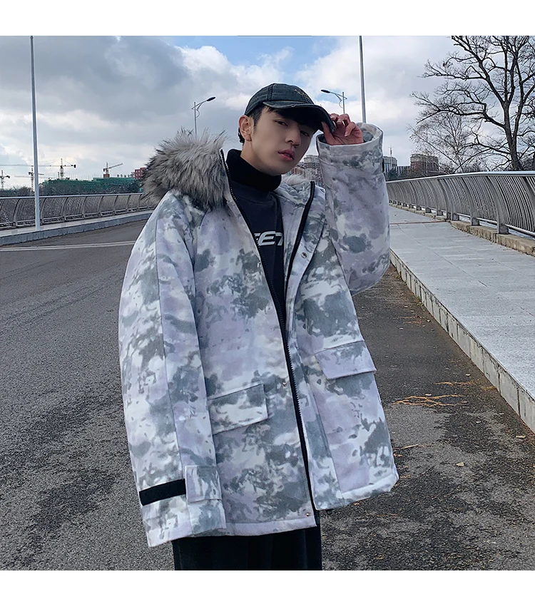 FUODRAO Oversized Hip Hop Parka Men Camouflage Streetwear Warm Winter Jackets Fur Collar Hooded Outwear Outdoor Coats J200
