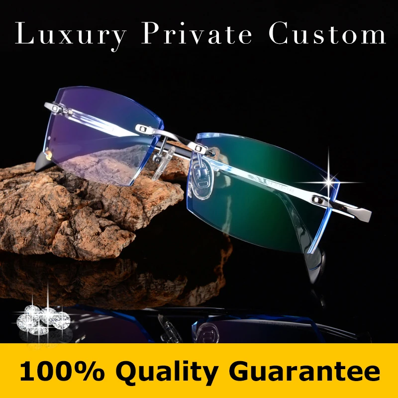 

Titanium Rimless Eyeglasses Man Luxury Glasses Anti UV400 Protection Optical Frame Glasses Prescription Eye Glass Reading 620