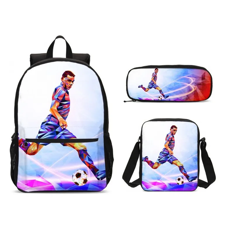 3Pcs/Set Portfolio School Bags Boys Girls Cool Sports Football 3D Printing Backpacks Teenager Children Bookbag Mochila Escolar | Багаж и