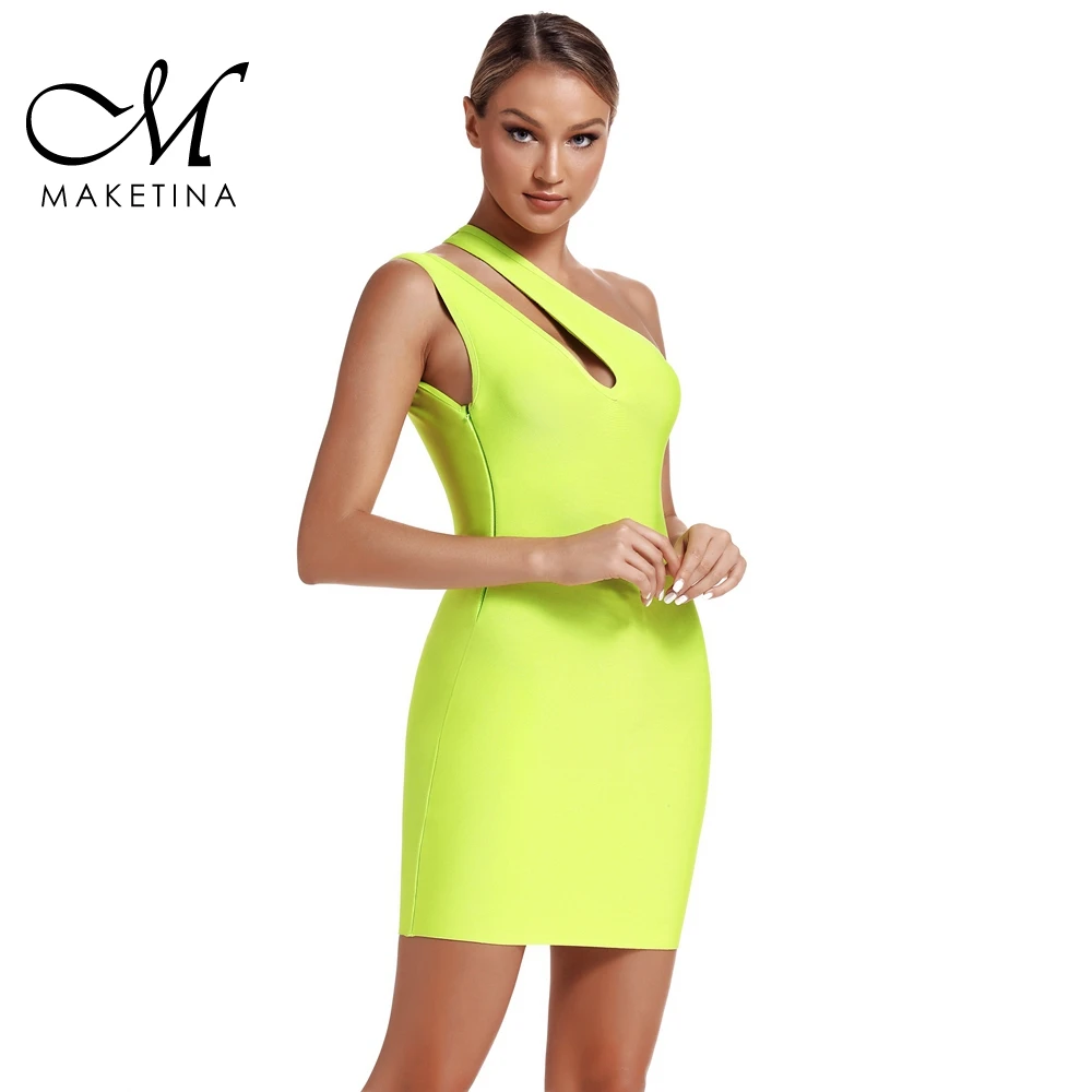 Maketina новое летнее женское Бандажное платье Vestidos на одно плечо Бандажное платье ФЛУОРЕСЦЕНТНОЕ зеленое Бандажное платье