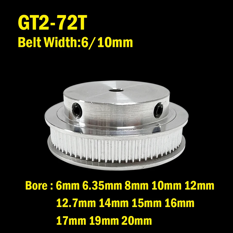 Newest 72 Teeth 2GT Timing Pulley Bore 6/6.35/8/10/12/14/15/16/17/19/20mm for GT2 Open Synchronous belt width 6/10mm 72Teeth 72T