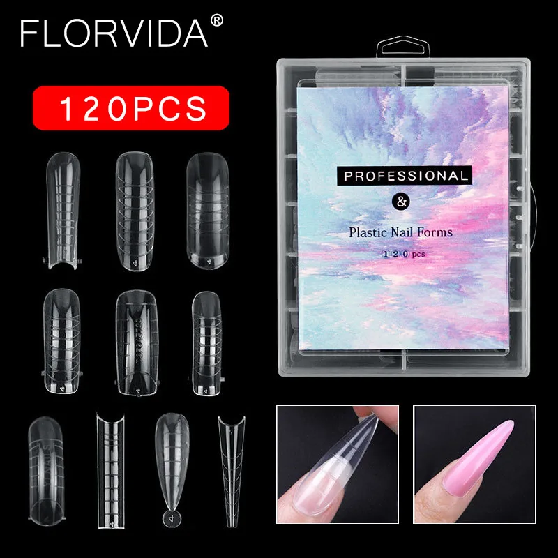 Набор накладных ногтей FlorVida 100 шт. пластиковые изогнутые французский дизайн