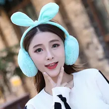 Зимние меховые наушники с кроличьими ушками; теплые утолщенные наушники в Корейском стиле; теплые уличные наушники ярких цветов с бантом; удобные аксессуары для девочек с героями мультфильмов