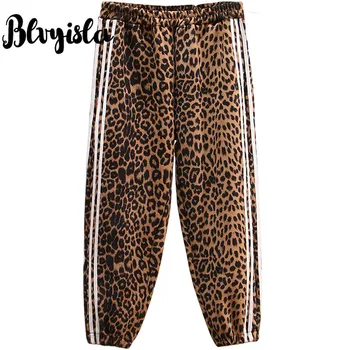 

Blvyisla 6XL Super Plus Size Leopard Ankle-Length Pants Striped Patchwork Elastic Waist Warm Fleece Trousers