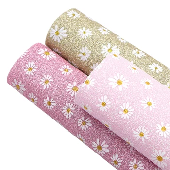 

20*34cm Fine Glitter Daisy Synthetic Leather Sheets Faux Leather Fabric DIY Handmade Materials,1Yc11696