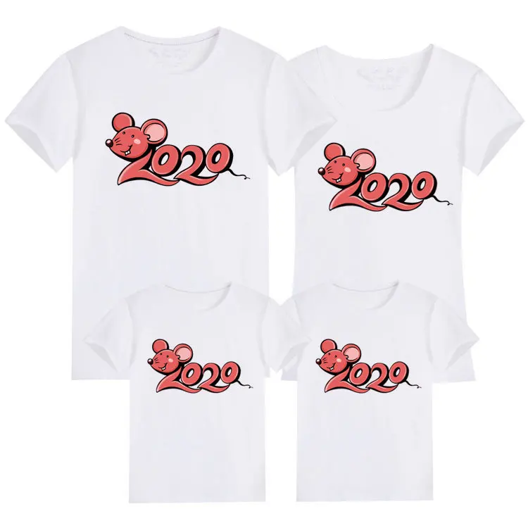 LOOZYKIT New Year Family Matching Clothes Summer Print T-shirt Mommy and Daughter Father and Son Clothes Family Look