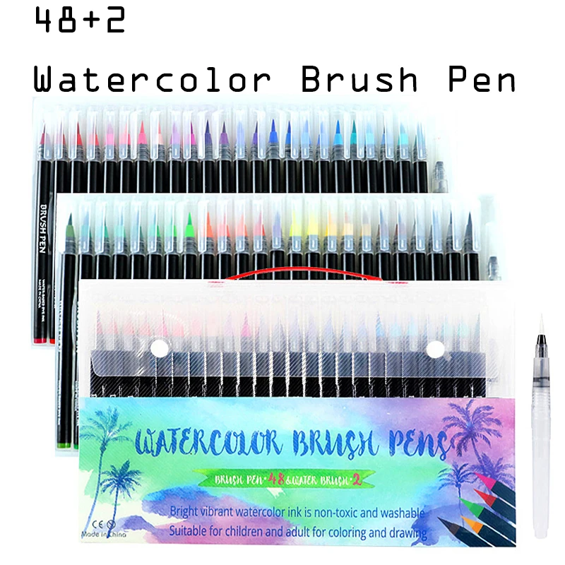

48 Color Premium Markers Soft Set Watercolor Paint Brush Pen Effect Best Felt-Tip Pen For Coloring Books Manga Comic Calligraphy