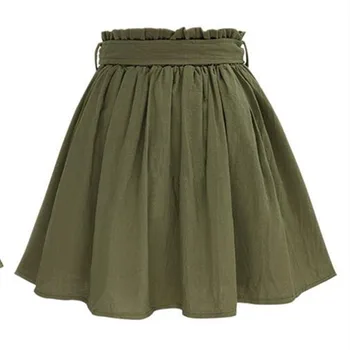 

ZCWXM Women Skirts Vintage High Waist Pocket Solid Bow Belt Midi Skirt New Arrival Summer Europe Army Green Girls Skirt