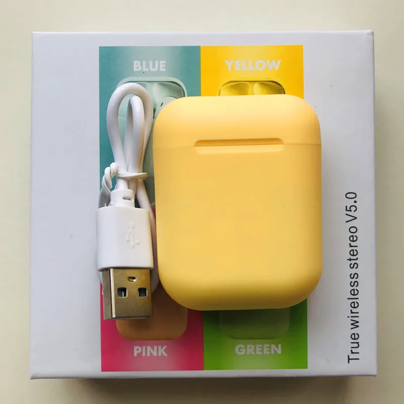 yellow with box I12 tws беспроводные наушники Bluetooth наушники 3D объемный звук гарнитура спортивные музыкальные наушники для Iphone Xiaomi huawei samsung - Цвет: yellow with box