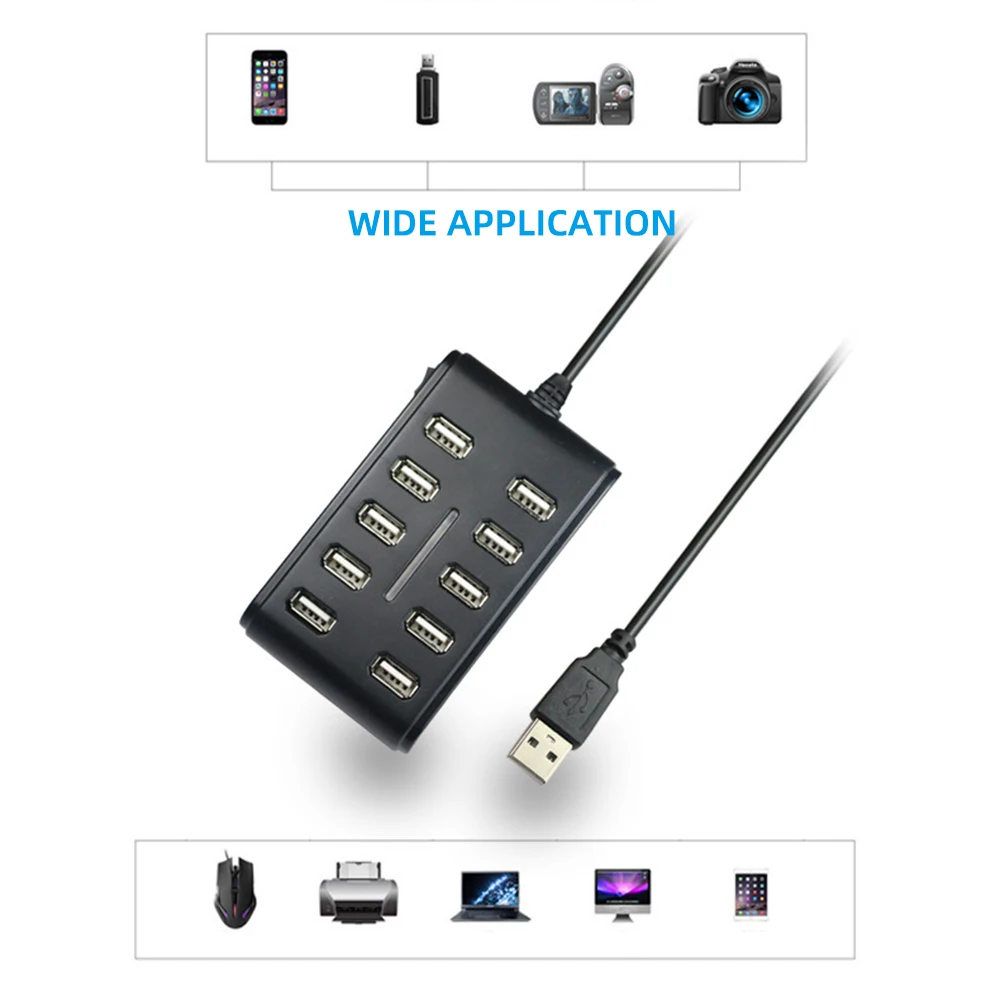 10 высокоскоростной 480 Мбит/с USB 2,0 хаб Мути песональный компьютер usb-хаб портативный usb-разветвитель для ПК ноутбука 1 шт