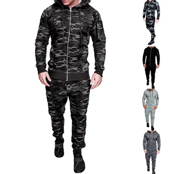 

Mens Tracksuit Top Pants Suit Set Hoodie Trouse rMale Camouflage Jacket Suit 2Pc Muscle Men Workout Track Suit