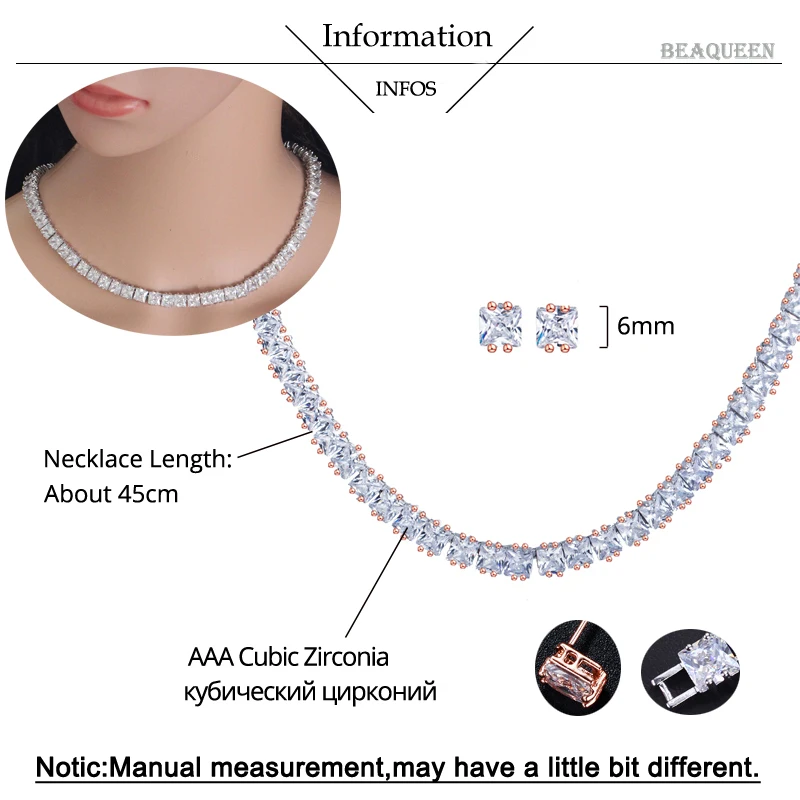 Комплект из колье и серёг под розовое золото с фианитом|Ювелирные наборы для