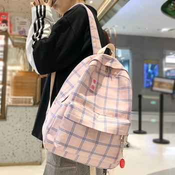 

Fashion Girl Book School Bag Plaid Kawaii Backpack Lattice Ladies Bag Student Women Harajuku Cute Backpacks Canvas Fabric Female