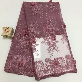 

Red bean color French Net Lace Fabric 2020 Latest African Lace Fabric With Beaded Embroidery Tulle Lace Fabric High quality