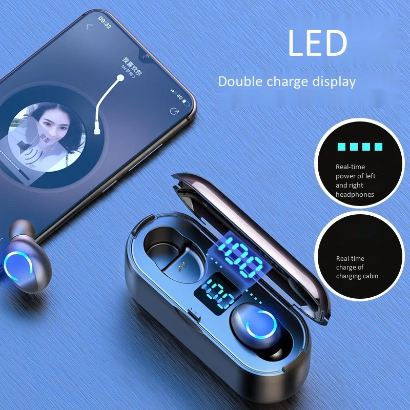 Wireless Earphone Bluetooth 5 0 LED Display F9 TWS Wireless Bluetooth Headphone Earbud 8D Stereo Headset with 1200MAh Power Bank