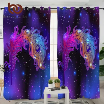 

BeddingOutlet Galaxy Blue Curtains Fire Bird Feather Blackout Curtain Beautiful Art Curtains For Living Room Purple cortinas 1pc